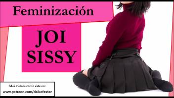JOI sissy with feminization. Mini skirt and CEI condom.